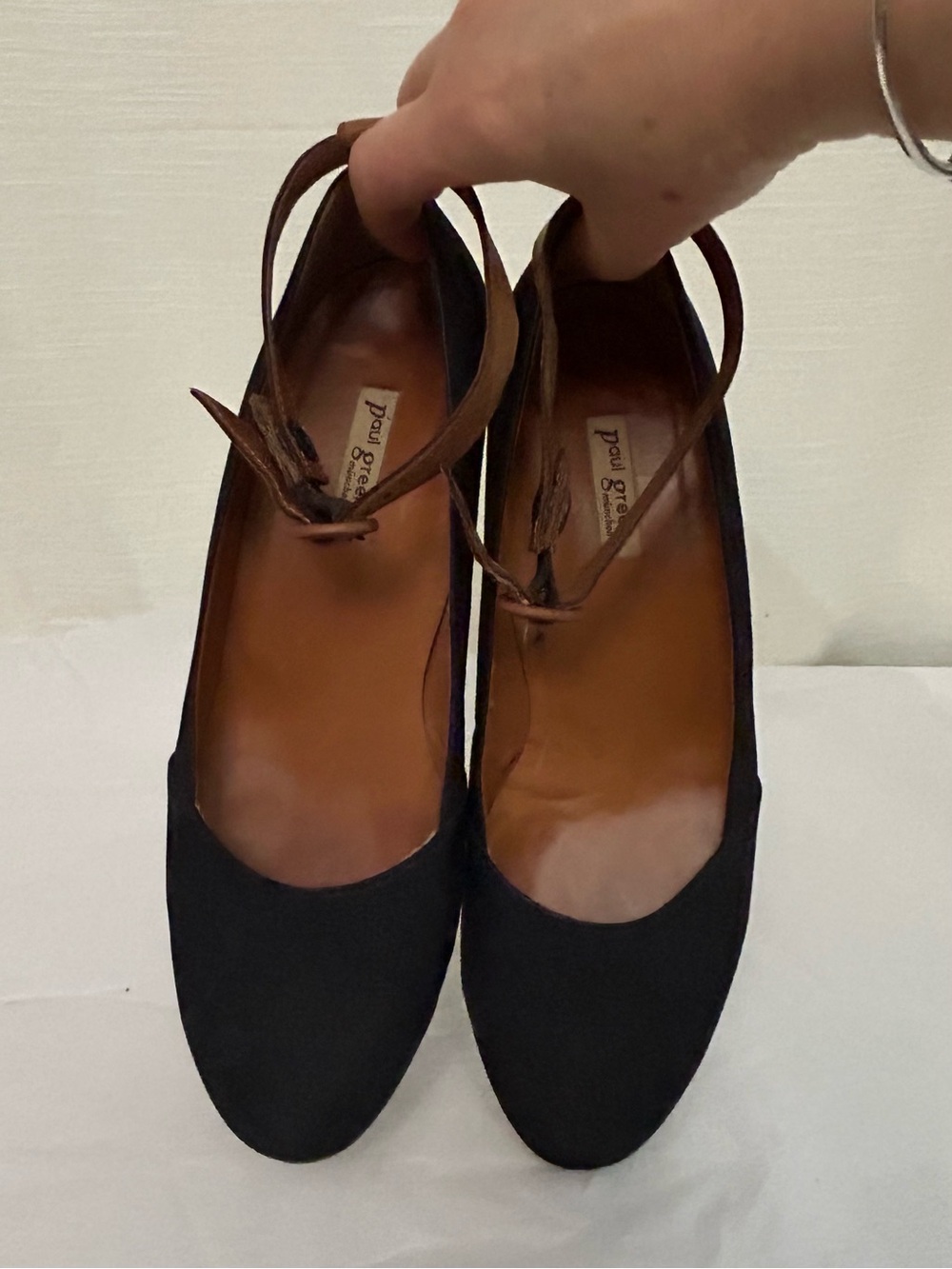 Paul Green Black Suede Espadrille Wedge Heel with Brown Ankle Straps